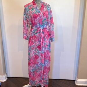 Vintage Miss Dior Floral Sheer Nightgown & Robe Set 1970’s Union Made Small
